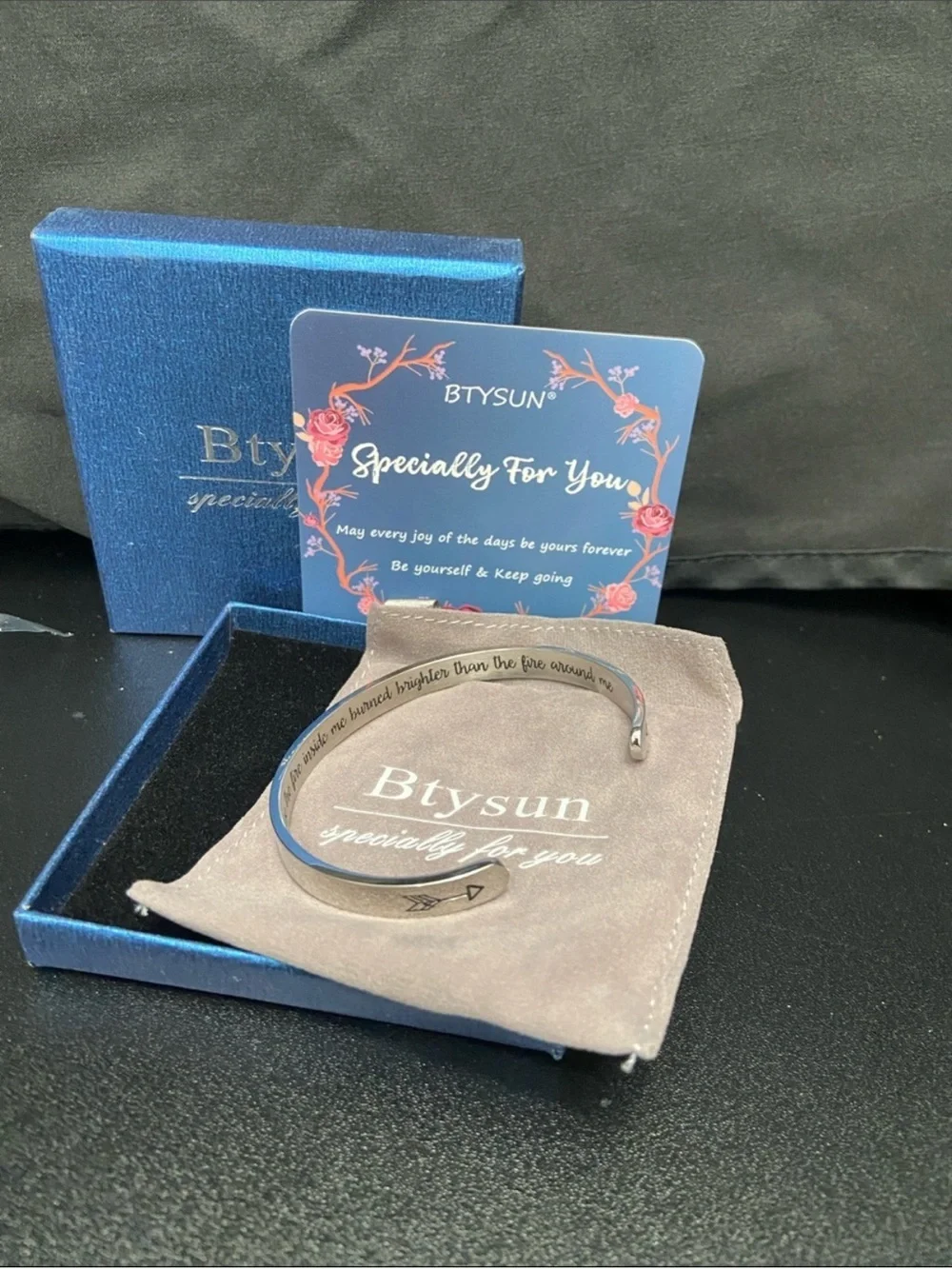 Btysun Survivor Stainless Steel Cuff w Dust bag and box NIB